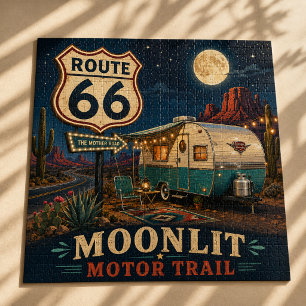 Retro Moonlit Camper Desert Highway Hobby Jigsaw Puzzle