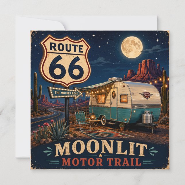 Retro Moonlit Camper Desert Highway Stationery (Front)