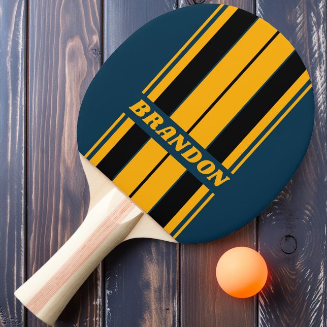 Retro Moonlit Tide Board Stripes with Name Ping Pong Paddle (Creator Uploaded)