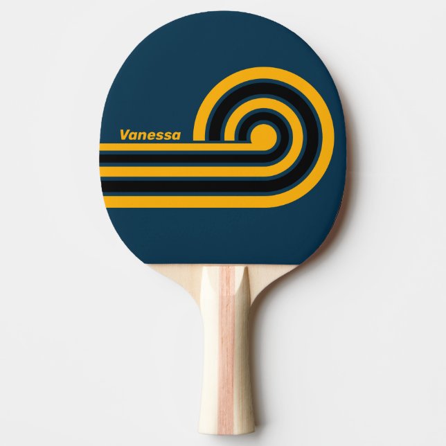 Retro Moonlit Tide Curl Stripes with Name Ping Pong Paddle (Front)