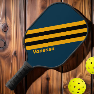 Retro Moonlit Tide  Stripes with Name Pickleball Paddle