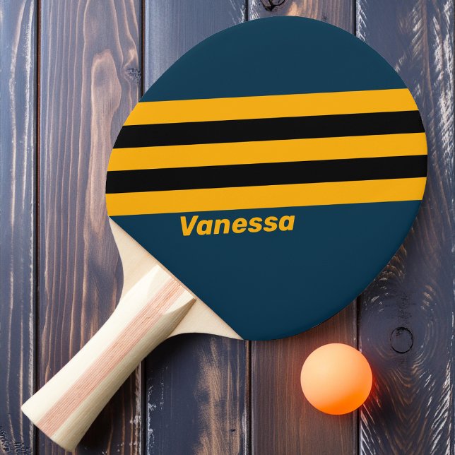 Retro Moonlit Tide  Stripes with Name Ping Pong Paddle (Creator Uploaded)