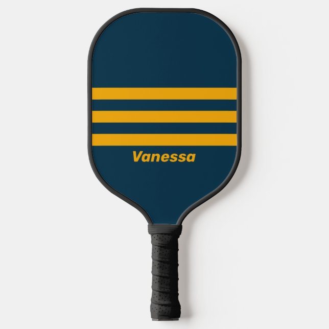 Retro Moonlit Tide Three Across Striping with Name Pickleball Paddle (Front)