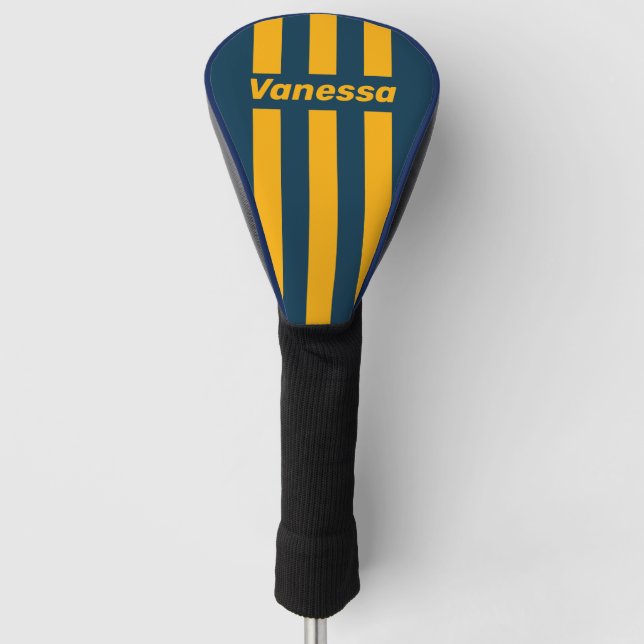 Retro Moonlit Tide Three Pin Stripes with Name Golf Head Cover (Front)