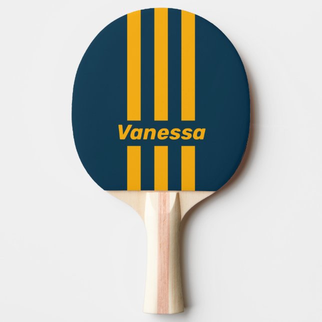 Retro Moonlit Tide Three Pin Stripes with Name Ping Pong Paddle (Front)