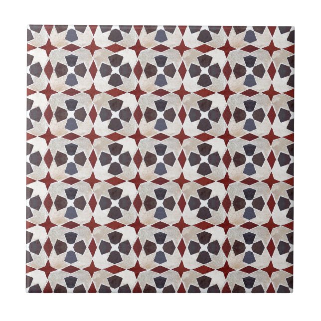 Retro Moroccan Pattern (Red, Blue, Beige) Tile (Front)