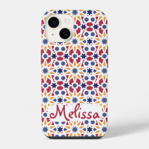 Retro Moroccan Zellije Pattern with Name iPhone 14 Case