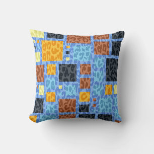 Retro Mosaic Squares Leopard Print Cushion
