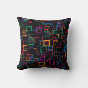 Retro Mosaic Squares Multi-colours on black Cushion
