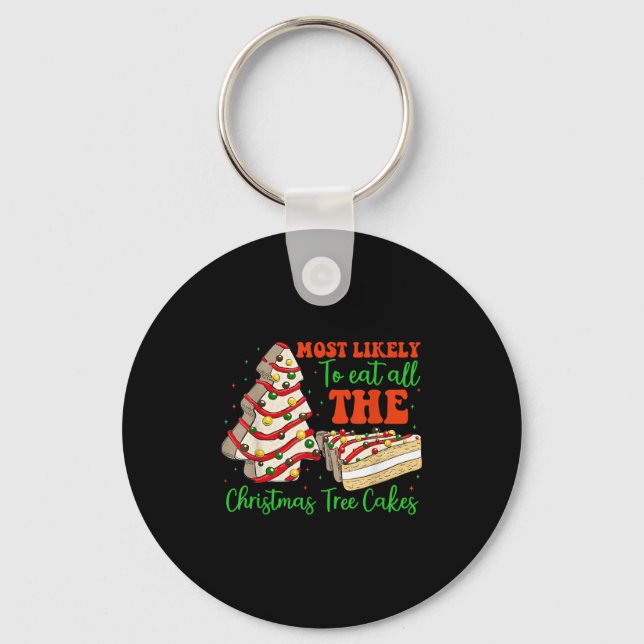 Retro Most Likely To Eat All The Christmas Tree Ca Key Ring (Front)