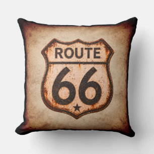 Retro Mother Road Distressed Shield Decor Cushion