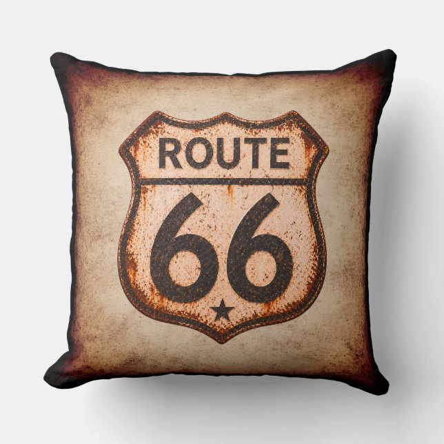 Retro Mother Road Distressed Shield Decor Cushion (Front)