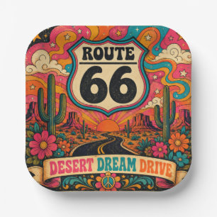 Retro Mother Road Sixties Trippy Highway Tableware Paper Plate