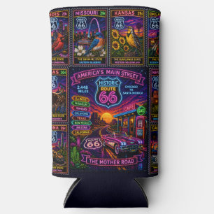 Retro Mother Road Stamp Banner Graphic Seltzer Can Cooler