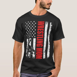 Retro Mother Wrestling Mom Sport Fan USA Flag Moth T-Shirt