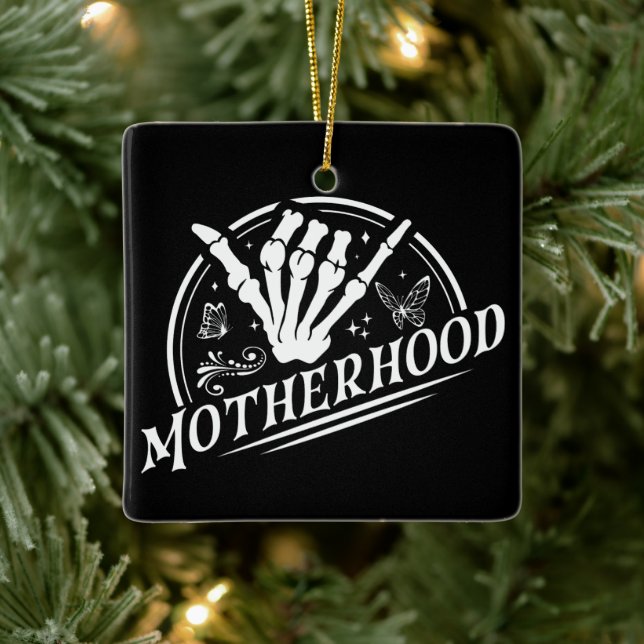 Retro Motherhood Rock Skeleton Sarcastic Mum Gifts Ceramic Ornament (Tree)