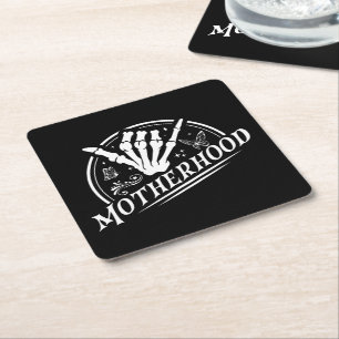 Retro Motherhood Rock Skeleton Sarcastic Mum Gifts Square Paper Coaster