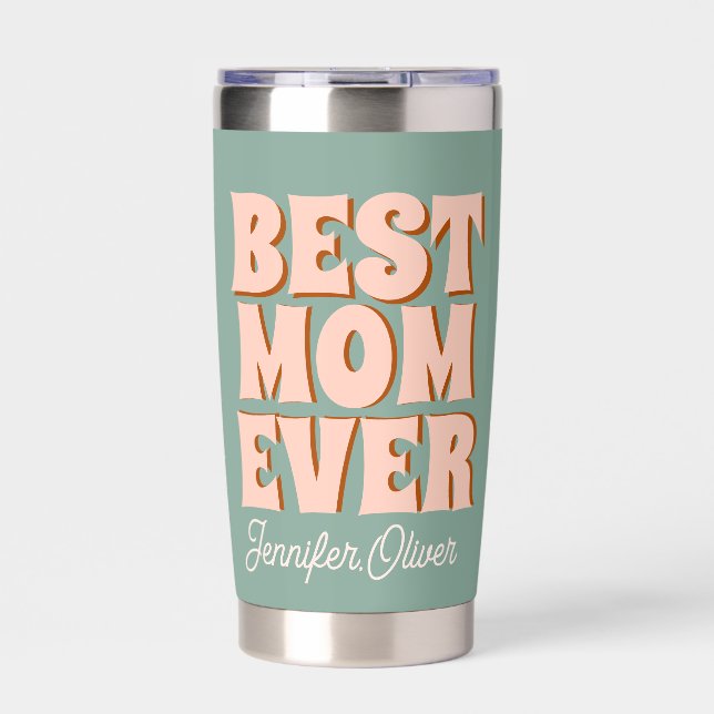 Retro Mothers Day Blue Pink Insulated Tumbler (Front)