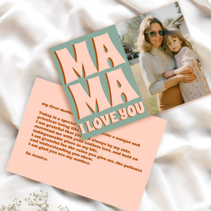 Retro Mothers Day Photo Blue Pink Card