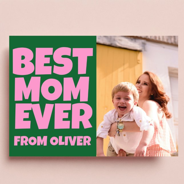 Retro Mothers Day Photo Colourful Green pink Card (Creator Uploaded)