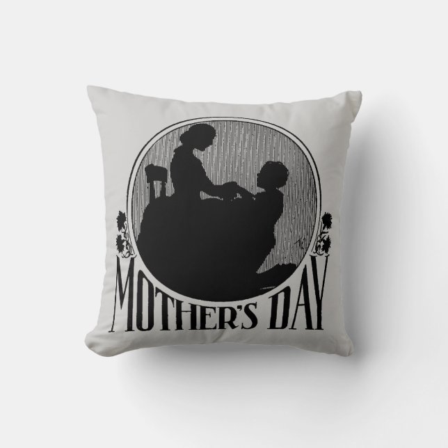 Retro Mother's Day Silhouette Light Grey Cushion (Front)