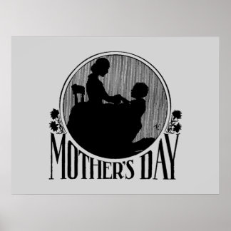 Retro Mother's Day Silhouette Light Grey Poster