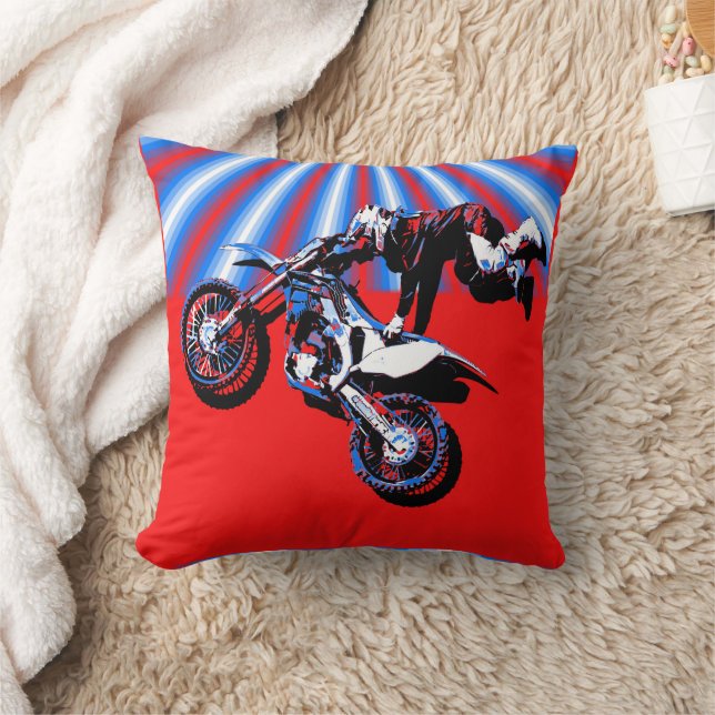 Retro Motocross Rider Design Cushion (Blanket)