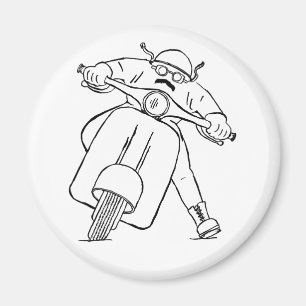 Retro Motor Scooter Rider With Moustache Magnet