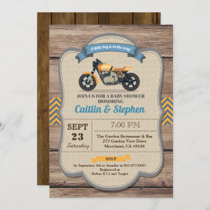 Retro motorbike baby shower invitation Yellow bike