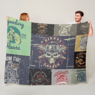 Retro Motorcycle Design Fleece Blanket