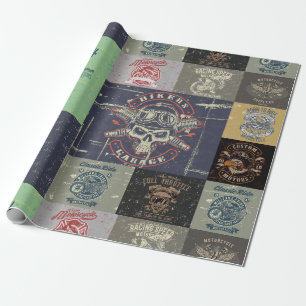 Retro Motorcycle Design Wrapping Paper