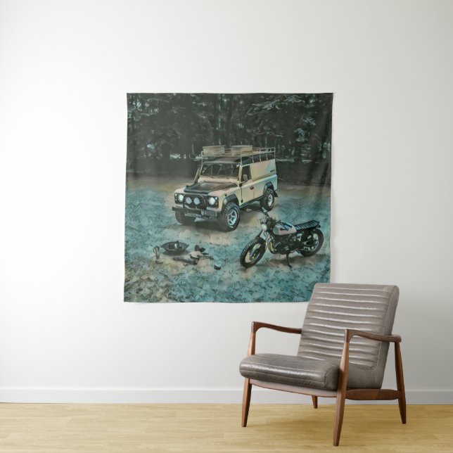 Retro motorcycle gift tapestry (In Situ)
