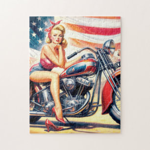 Retro Motorcycle Pin Up Jigsaw Puzzle