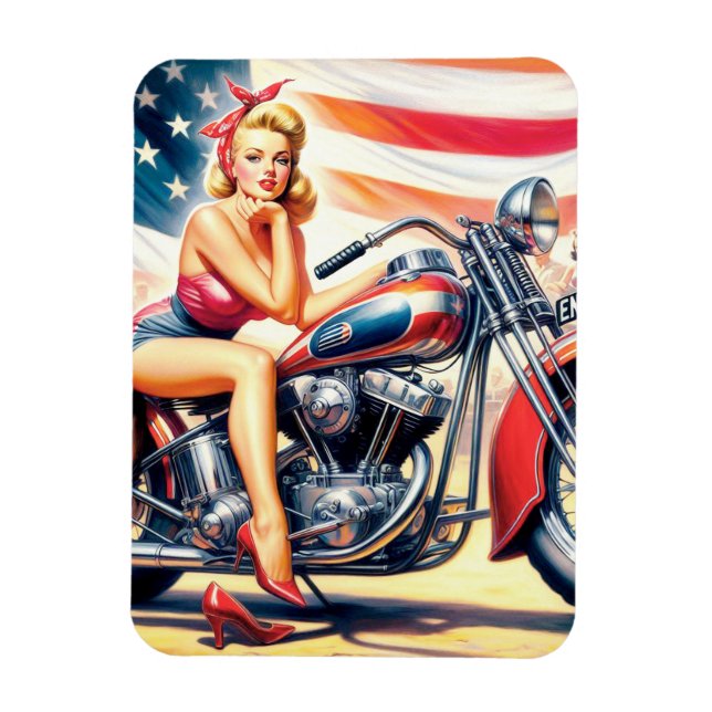 Retro Motorcycle Pin Up Magnet (Vertical)