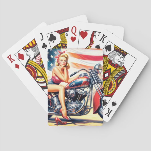 Retro Motorcycle Pin Up Playing Cards (Back)