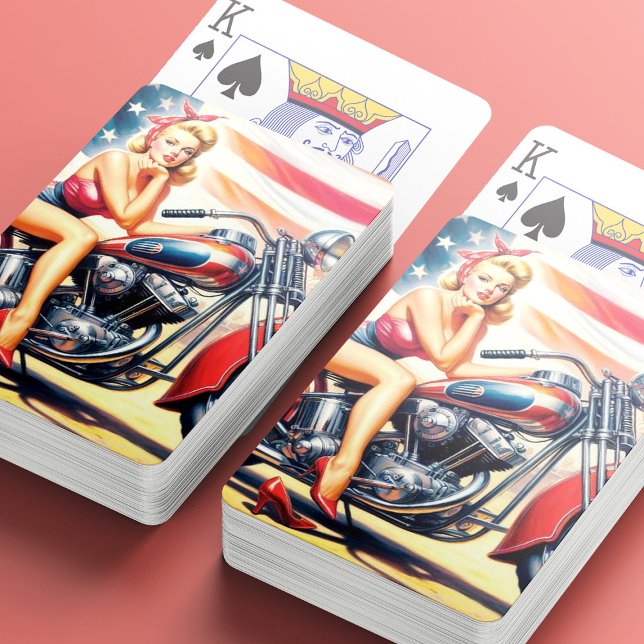 Retro Motorcycle Pin Up Playing Cards (Creator Uploaded)