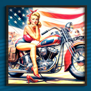 Retro Motorcycle Pin Up Poster