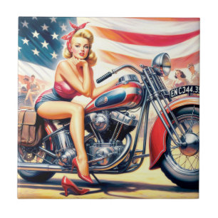 Retro Motorcycle Pin Up Tile