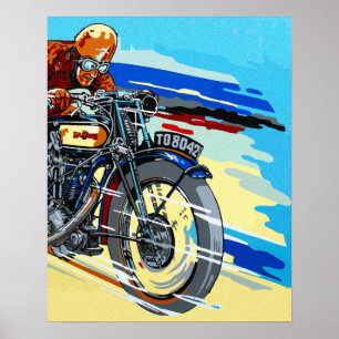 Retro motorcycle racer painting poster