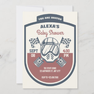 Retro motorcycle racing baby shower invitation