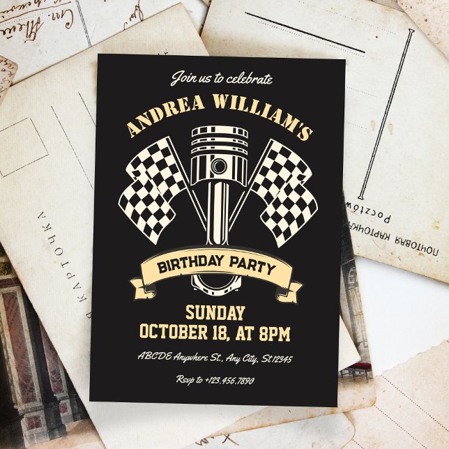Retro motorcycle racing mechanic machine birthday invitation (Creator Uploaded)