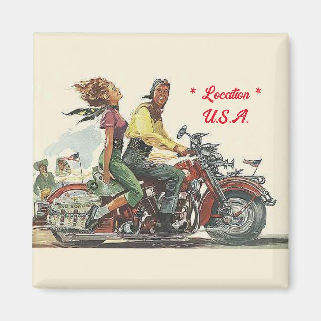Retro Motorcycle Ride, Vintage Style Personalised Magnet (Front)