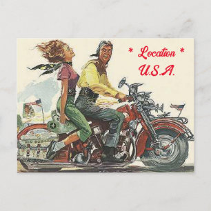 Retro Motorcycle Ride, Vintage Style Personalised Postcard