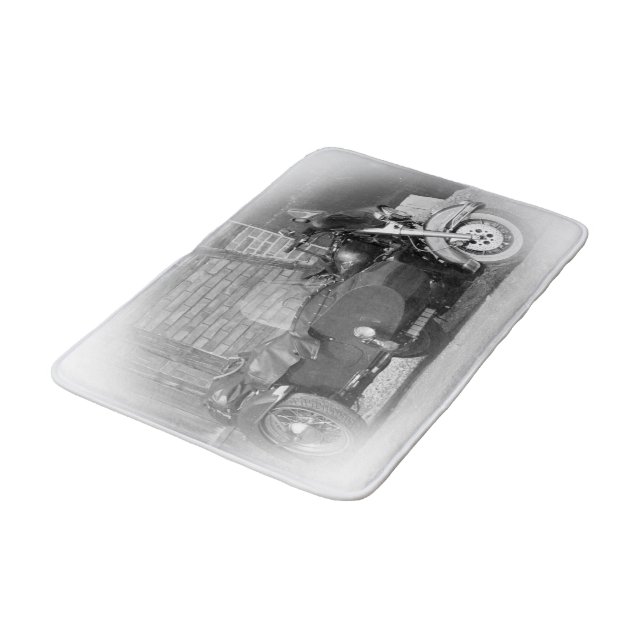 retro motorcycle sidecar bath mat (Angled)