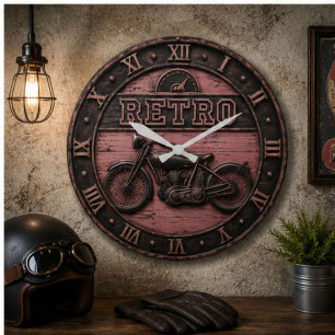 Retro Motorcycle Vintage Cafe Racer Garage Decor Large Clock