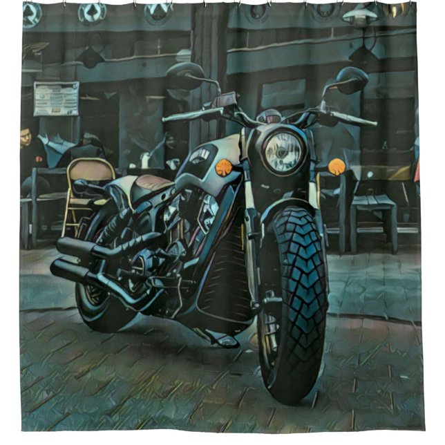retro motorcycles motorcyclist gift shower curtain (Front)