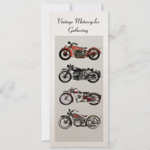 RETRO MOTORCYCLES  PARTY Red Black White Champagne Invitation