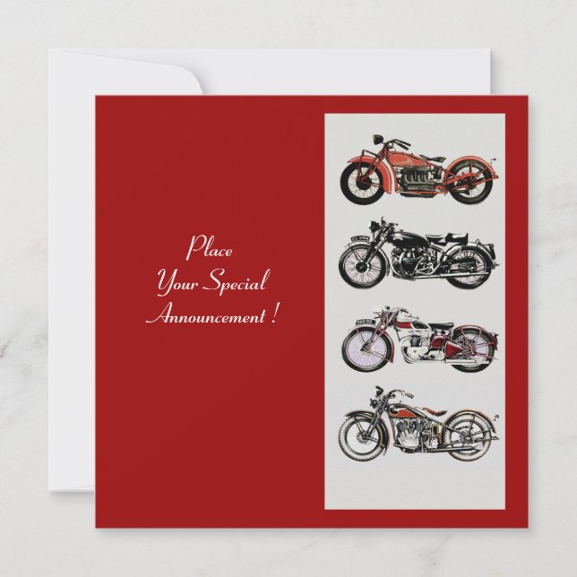 RETRO MOTORCYCLES  PARTY Red Black White Grey Invitation (Front)