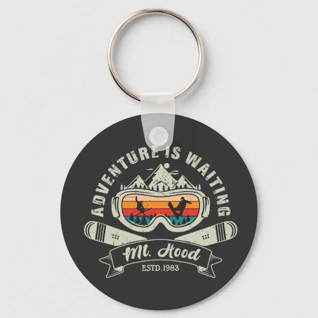 Retro Mount Hood Ski Adventure Key Ring (Front)