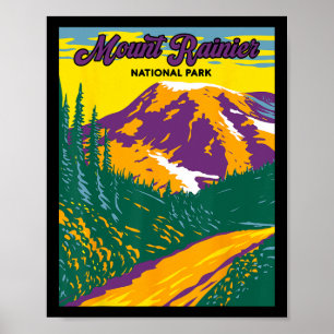 Retro Mount Rainier National Park Hiking Camping Poster